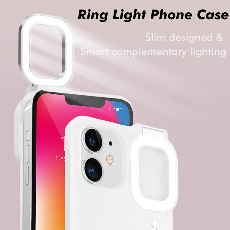

selfie light phone case For iPhone 11 12 Pro Max Beauty Flash Case with LED Selfie Ring Light Portable Fill Light Back cover