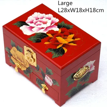 

Large 3 Layer Wooden Decorative Jewelry Storage Box Drawer Pull Chinese Lacquerware Box with Lock Makeup Case Wedding Gift