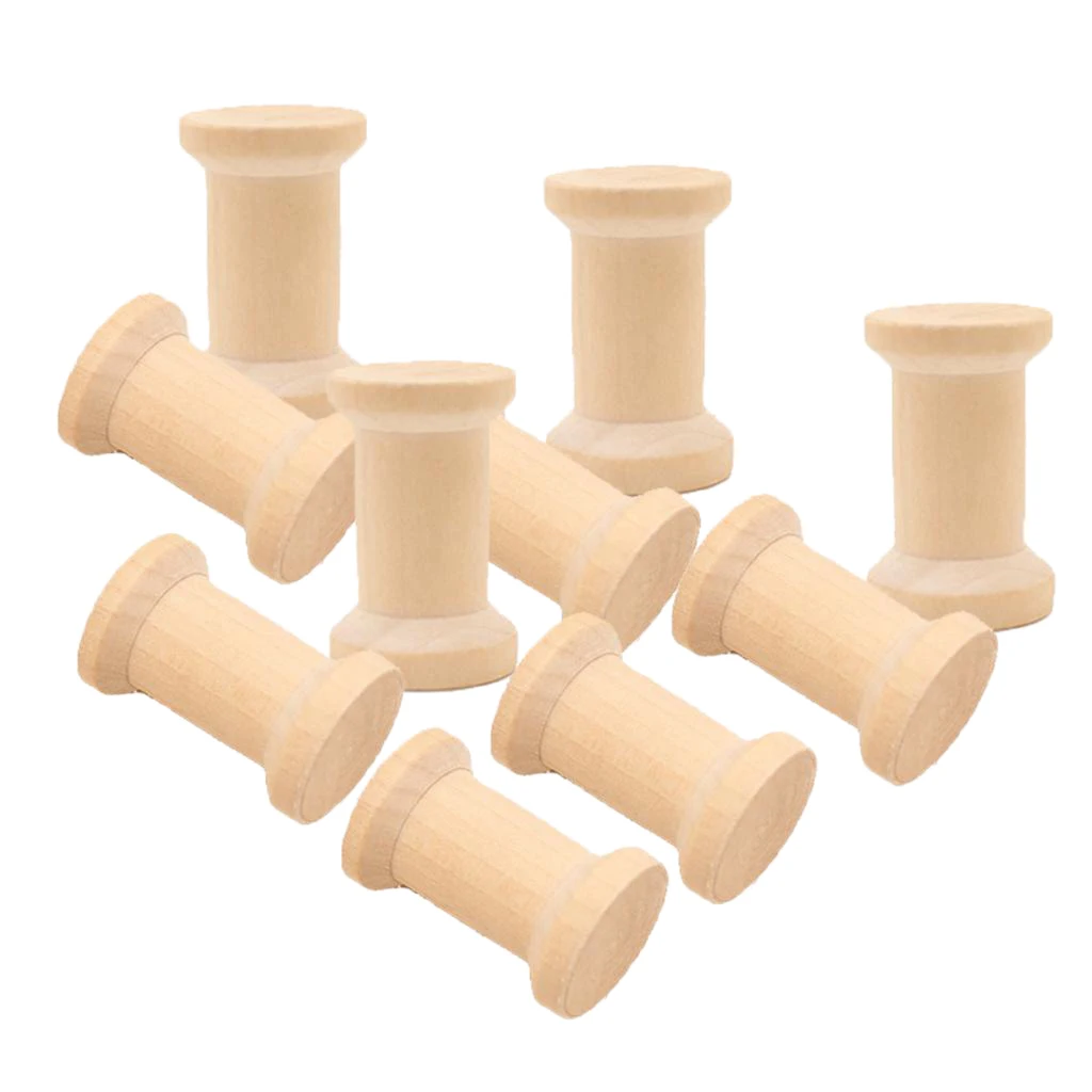 10 Pieces Wooden Spool Unfinished Bobbins Set for Crafts Kids Children Drawing  Toys