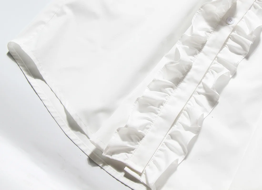 Shirt Woman Niche Design Stand Lead Fungus Edge Horn Sleeve Hubble-bubble Sleeve Long Fund Dress Shirt D660