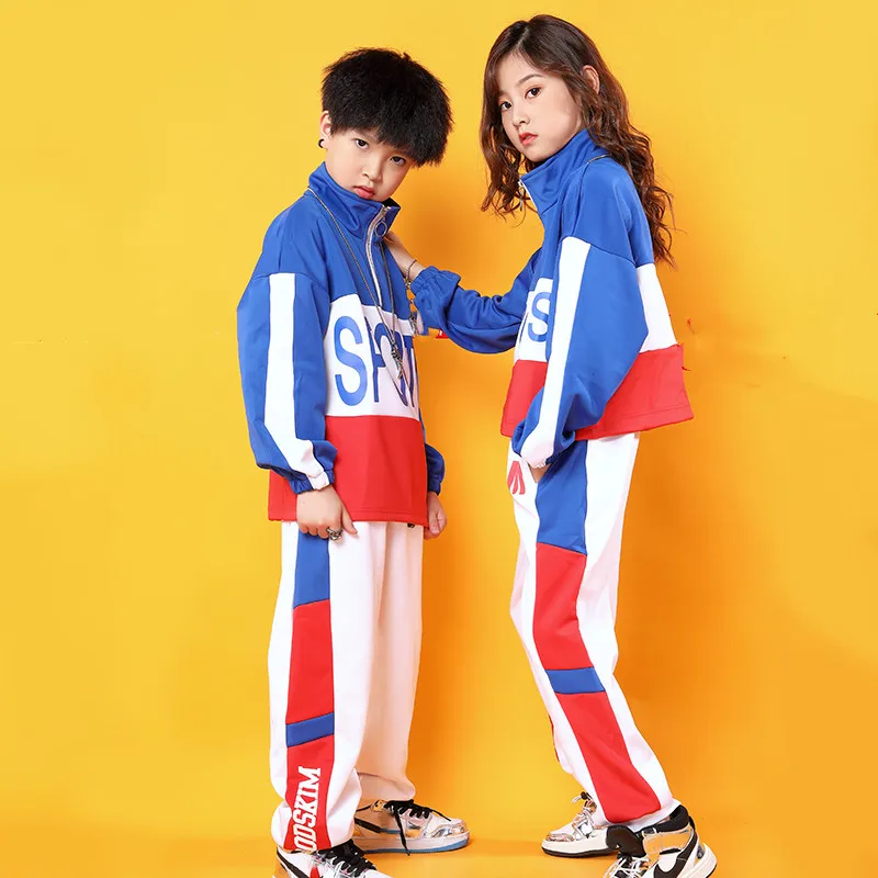 Kids Cool Hip Hop Clothing Stand Collar Jacket Coat Pullover Top Running Causal Pants for Girls Boys Jazz Dance Costumes Clothes (6)