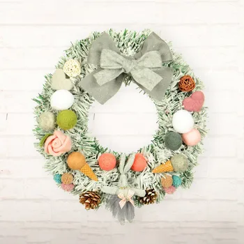 

Wool Felt With Decorative Garland Wreath Christmas Flocking PVC Pinecone Door Hanging Home Window Decorations