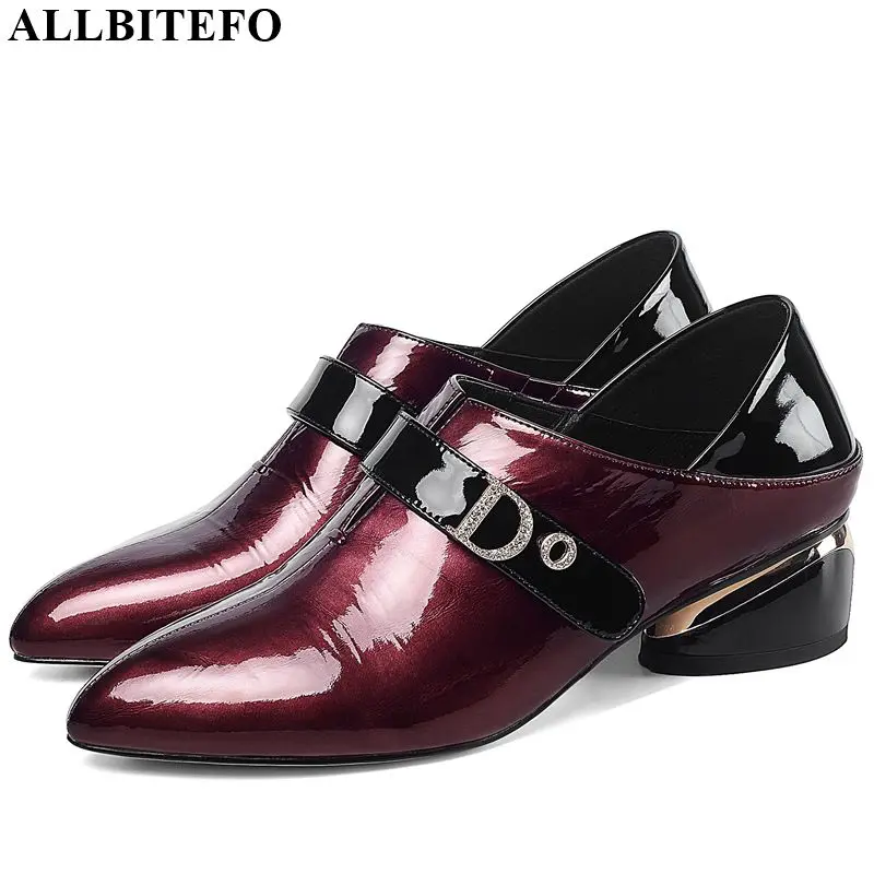

ALLBITEFO hot sale genuine leather comfortable high heel shoes spring autumn women heels pointed toe Pure color high heels