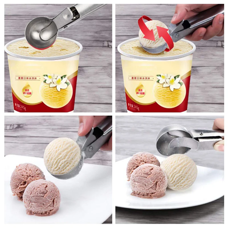 Stainless Steel Ice Cream Spoon Watermelon Spoon Digger Nonstick Fruit Ice Ball Maker Ice Hockey Machine Biscuit Ice Cream Spoon