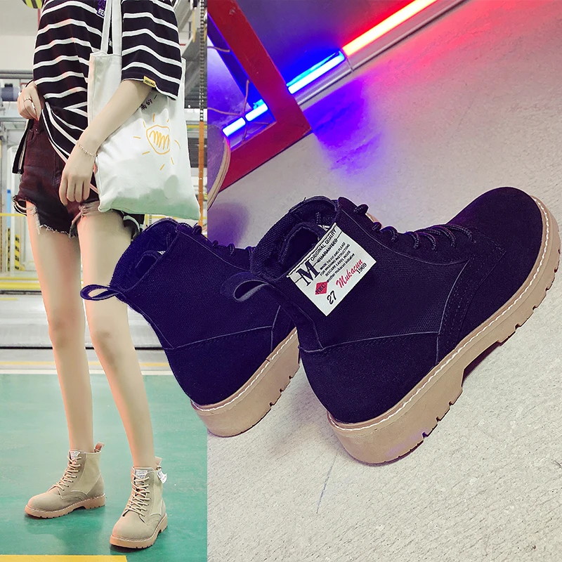 

British wind Martin boots female 2019 autumn new net red short boots popular flat bottom high to help single shoes thick-soled w