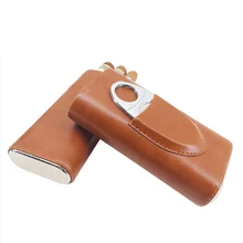 Кожаный чехол-держатель для путешествий из кедрового дерева, портативный мини-Контейнер Для Хранения Сигар с 3 трубками, с подарочной коробкой