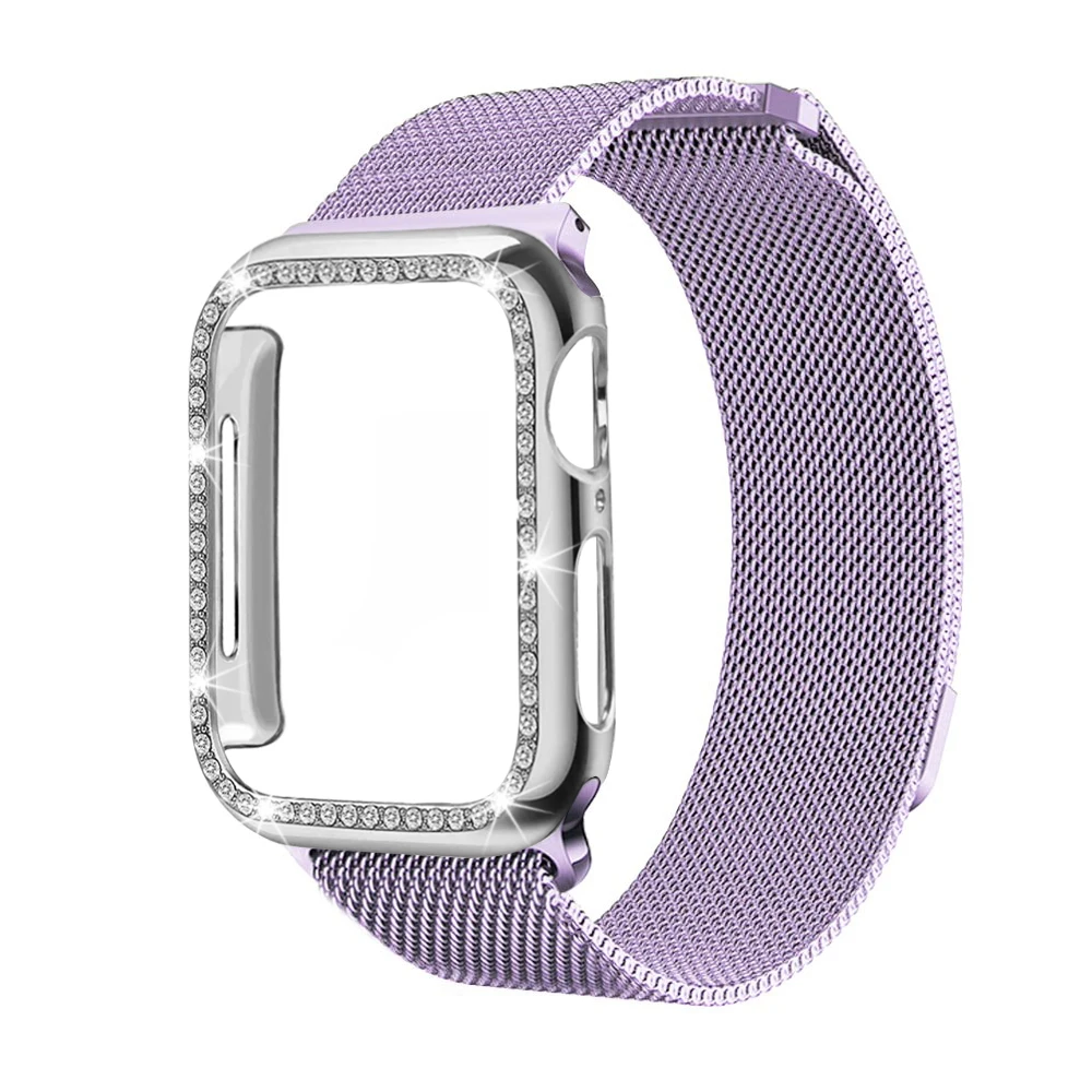 Lavender Ремешок+ чехол Миланская петля для Apple Watch 38 42 мм серия 5 4 321 нержавеющая сталь для iwatch браслет 40 мм 44 мм аксессуары - Цвет ремешка: Lavender