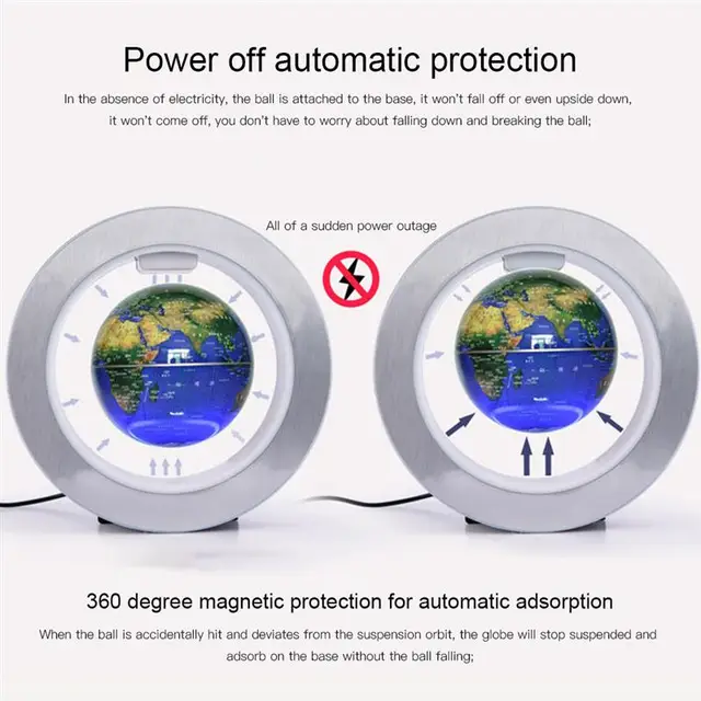 Round LED Globe Light World Map Magnetic Levitation Floating Globe Lamp Night Light Novelty Table Lamp Home Decor AU/US/EU/UK 5