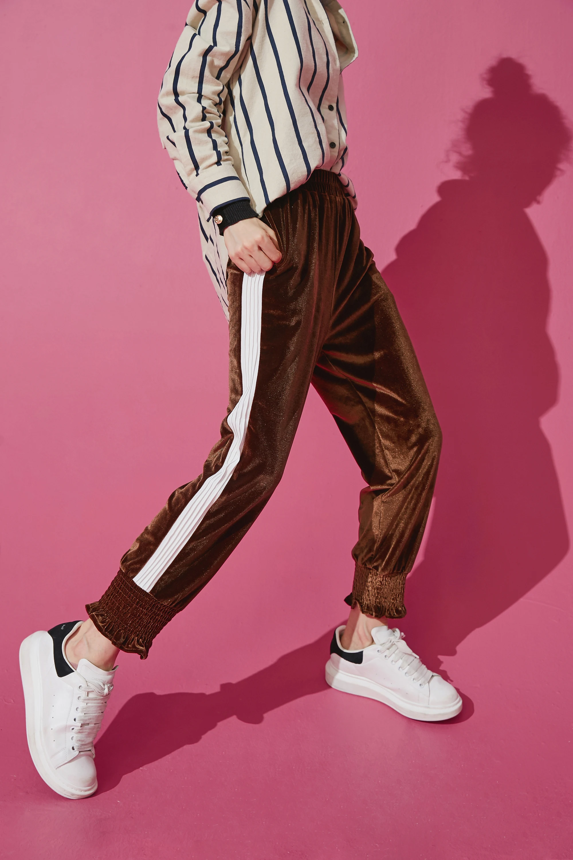 ELF SACK осень новые женские брюки прямые повседневные полосатые узкие женские брюки с эластичной талией Полная длина уличная Femme брюки