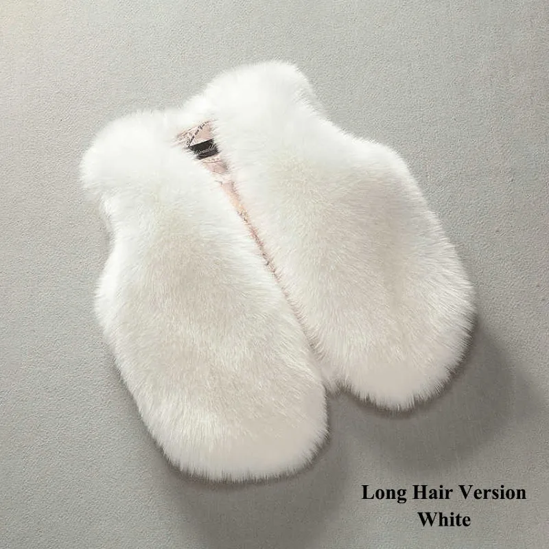 Long Hair White VFOCHI, жилет из искусственного меха для девочек Теплый меховой жилет 12 цветов осенне-зимняя куртка для маленьких девочек верхняя одежда без рукавов, жилет из искусственного меха - Цвет: Long Hair White