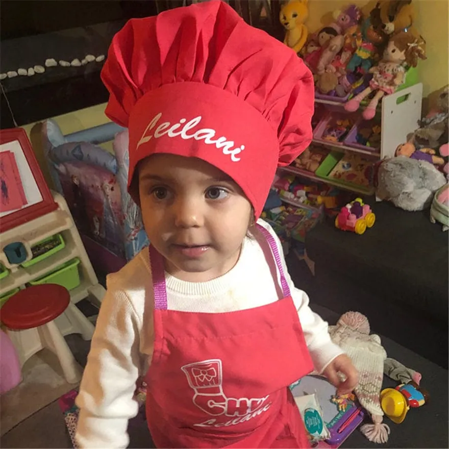 Personalized Kids Chef Cooking Apron, Chefs Color Matching Hat, Kids Chef Apron Hat Set, Baking Kitchen Supplis