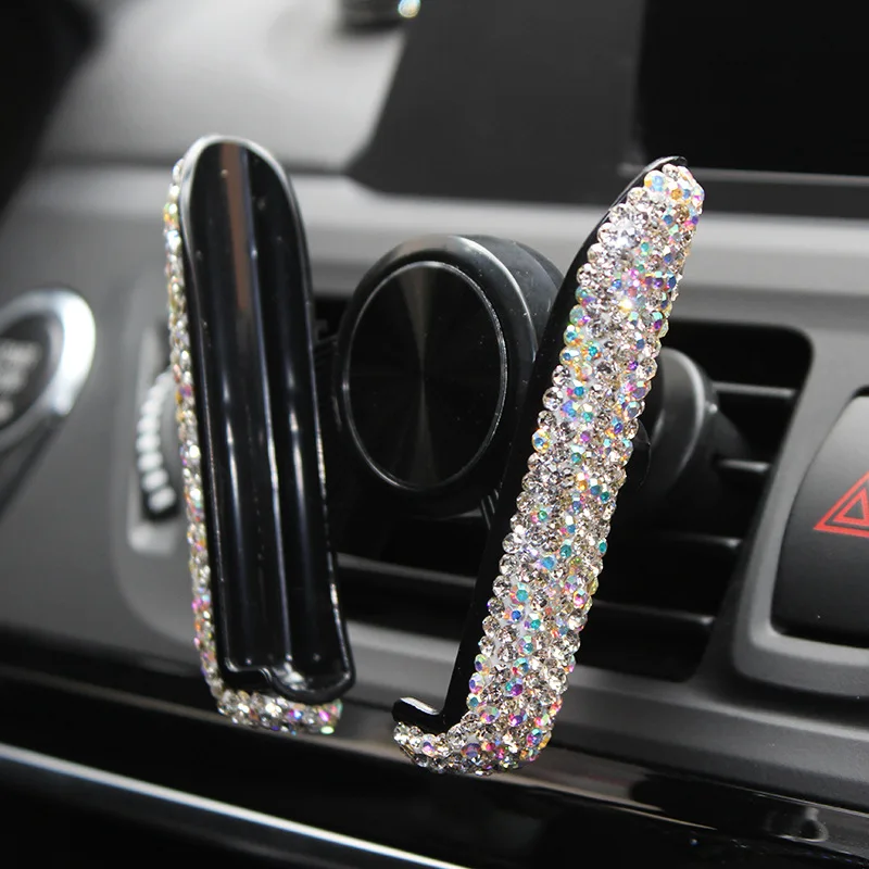 Rhinestones-Gravity-Car-GPS-Stand-Phone-Holder-Air-Vent-Mount-Diamond-Crystal-Load-bearing-Navigation-Bracket-USB-Fast-Charger-55