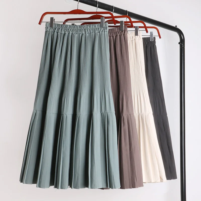 is restoring ancient ways of tall waist elastic compressive fold in long splicing pleated bust skirt woman | Женская одежда