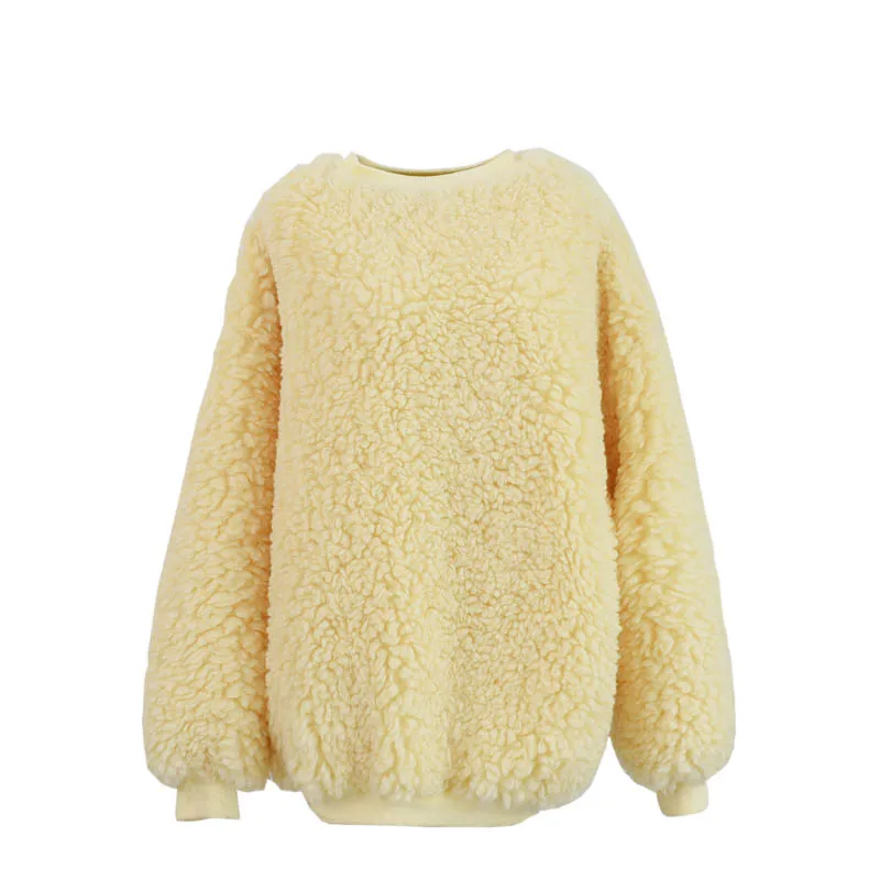Женские зимние теплые пушистые толстовки больших размеров, милые однотонные толстовки для девочек, пуловеры, модные толстовки с искусственным мехом ягненка - Цвет: yellow fur hoodies