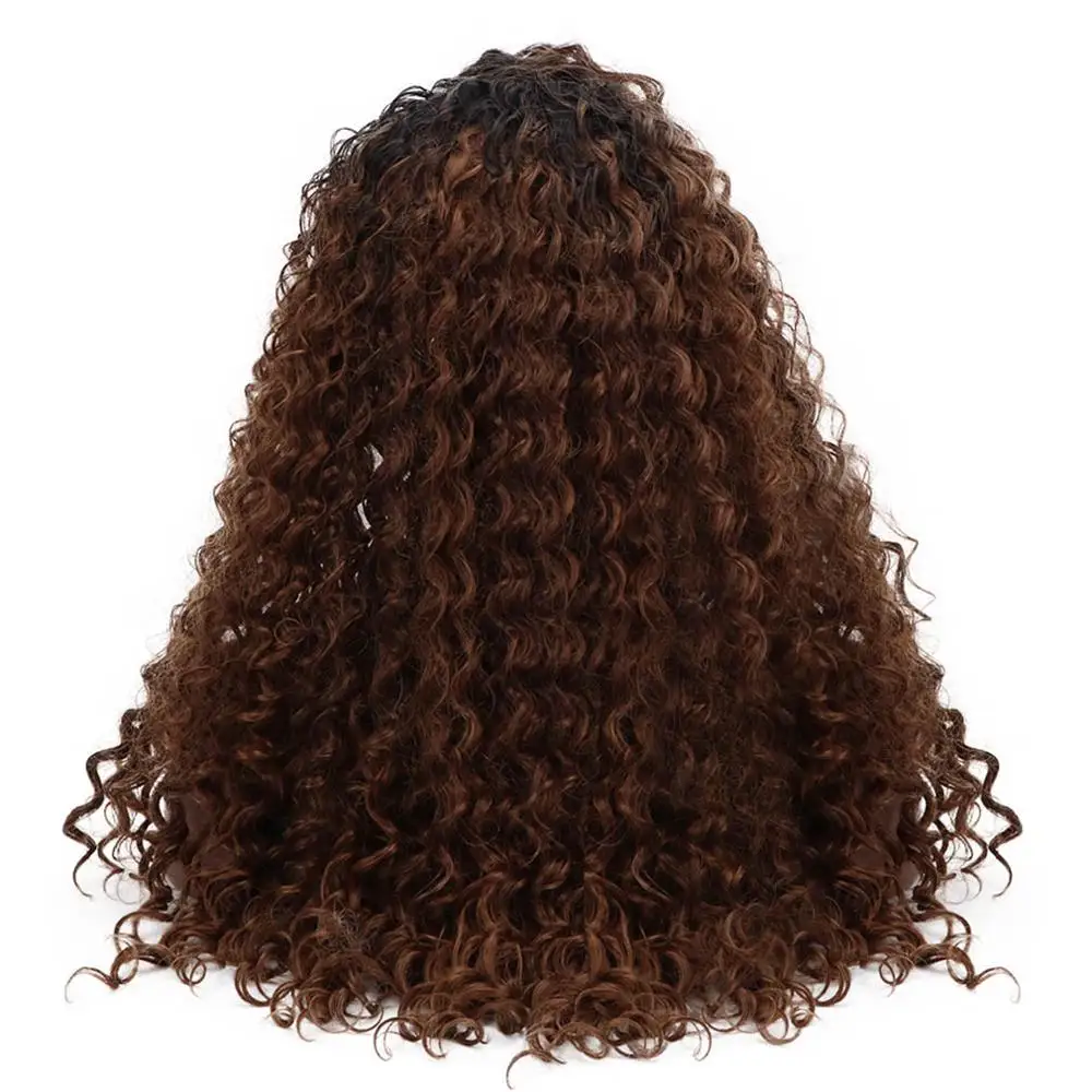 2" длинные кудрявые швейцарские передние кружева 15*4,5 синтетический парик богемный афро коричневый Marron волосы парики американские парики для черных женщин - Цвет: HPLS001-2