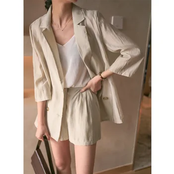 

HXJJP The New Korean Version of The Summer 2020 Pure Color Droop Sunscreen Suit Thin Web Celebrity Two-piece Small Suit Woman
