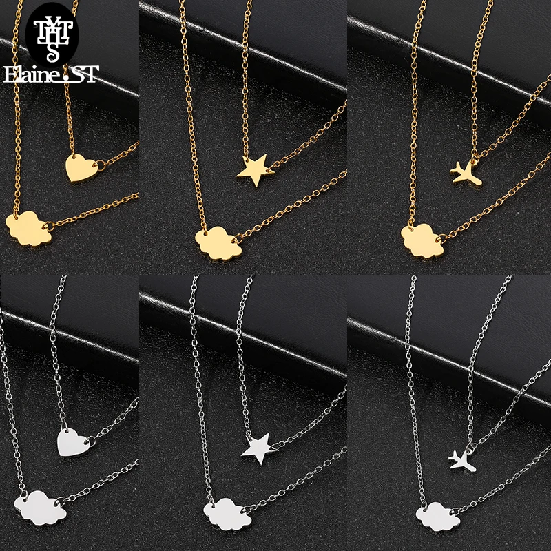 Ожерелье женское маленькое ювелирное изделие цепочка до ключиц с двумя сердцами