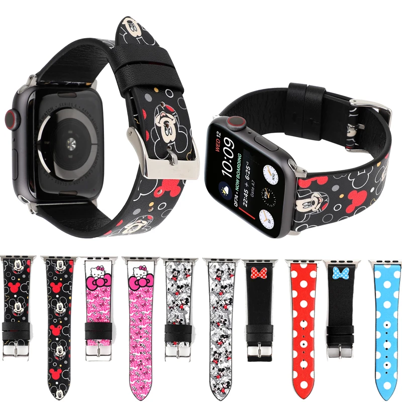 

cartoon printed Leather Bracelet Watch Strap for Apple Watch band 42mm 38mm Compatible with 44mm 40mm for iWatch series 4/3/2/1