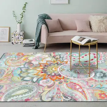 

Nordic Pink Flower Pattern Carpet Living Room Carpet Sofa Coffee Table Floor Mat Bedroom Decoration Area Rug for Bedroom