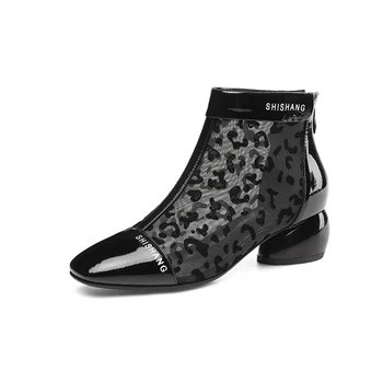 

woman shoes 2020 summer new fashion sexy square toe high genuine leather ankle boots outside high heels zip ladies shoes