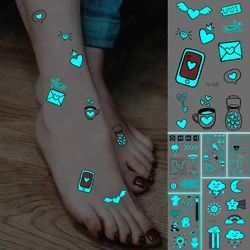 Luminous Tattoos Heart Panda Love Rose Waterproof Temporary Tattoo Sticker Blue Glow Finger Wrist Body Art Flash Tatto Women Men