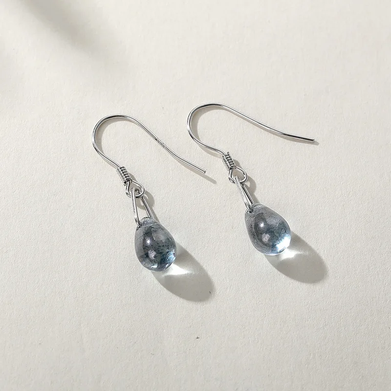 

925 Sterling Silver Classic Blue Water Drop Earrings Mermaid Tears Short Earrings For Women Sweet Romantic Gift