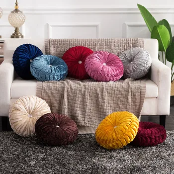 

Round Pumpkin Throw Pillow Velvet Pleated Couch Cushion Floor Pillow for Sofa Chair Bed Car Home Decoration TSH Shop