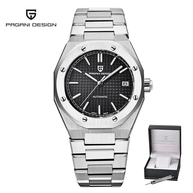PAGANI DESIGN New 2021 Men's 40mm Stainless Steel Clock Seiko NH35A Automatic Date 100m Waterproof Wristwatch Relogio Masculino Silver Black