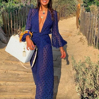 

Deep v-neck bathing suit White beach dress women Gossamer swimsuit cover-ups female 2020 Sexy beach wear Transparent tunic new