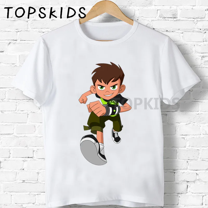 Детские футболки с рисунком Omnitrix Ben 10 Забавные топы для маленьких мальчиков и девочек, детская летняя футболка HKP5328 - Цвет: White-G