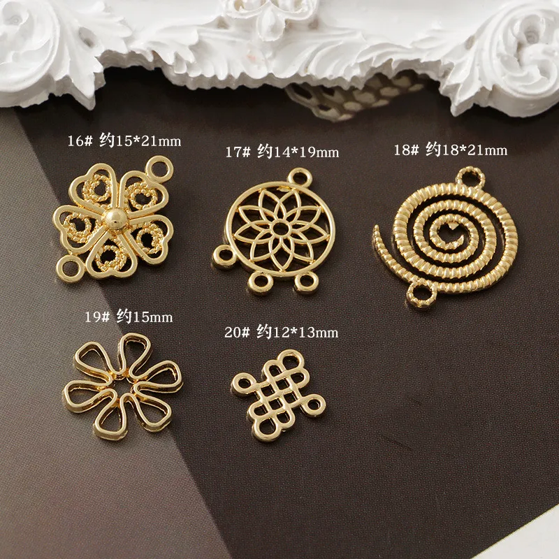 귀걸이 커넥터용 무광 골드 컬러 펜던트, DIY 쥬얼리 파인딩용, 할로우 러브 하트 물방울 라운드 펜던트, 10 개