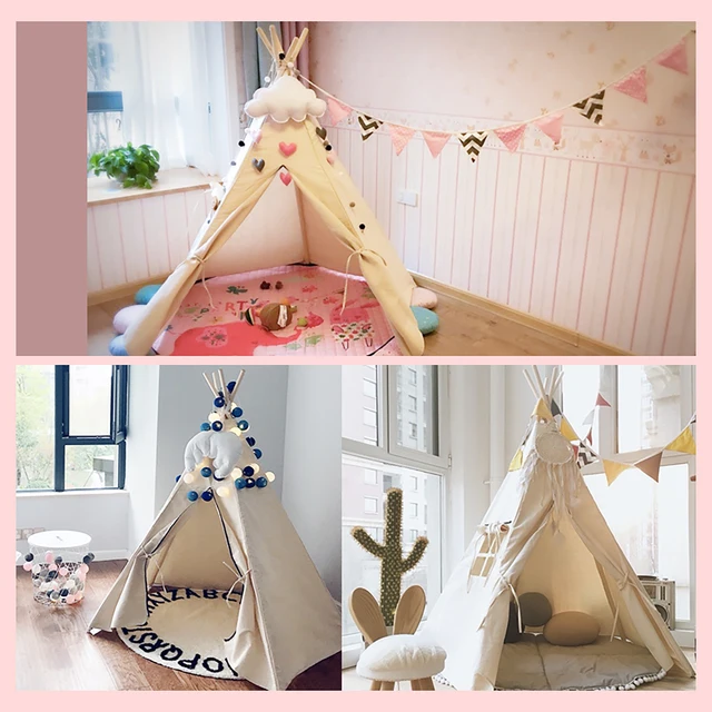 Children's Tent Teepee Tent For Kids Portable Tipi Infantil House For Children Cabana Kids Tents Decoration Carpet LED Lights 2