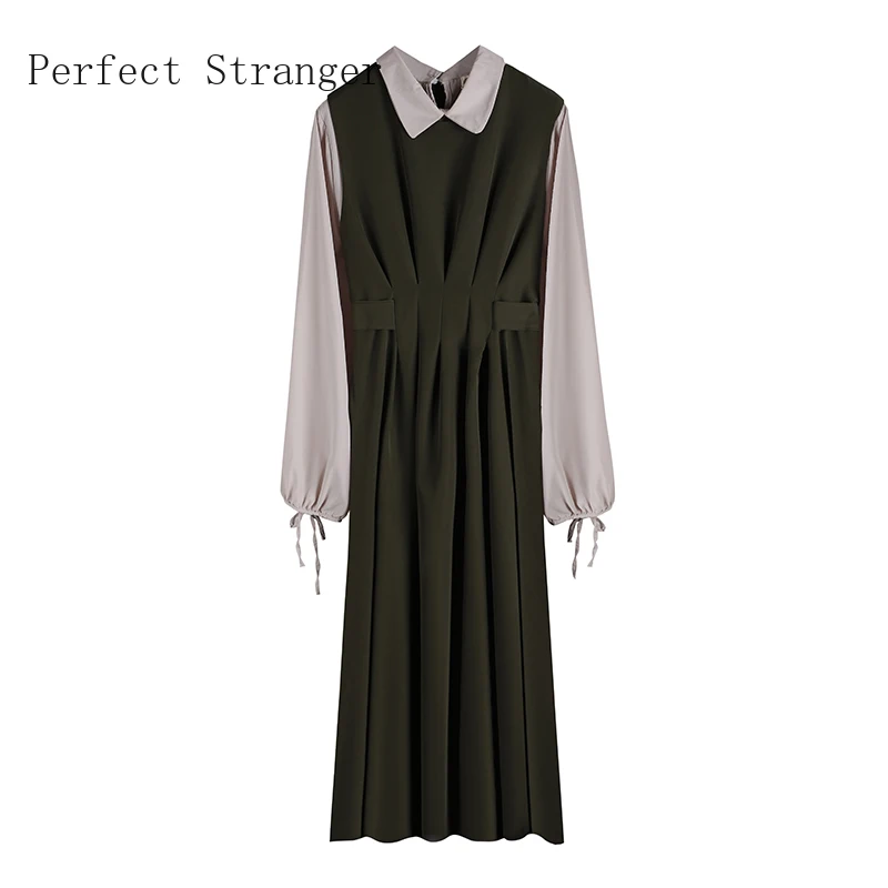 2020 Autumn Winter New Arrival Hot Sale Turn Down Collar Long Sleeve Women Long Dress