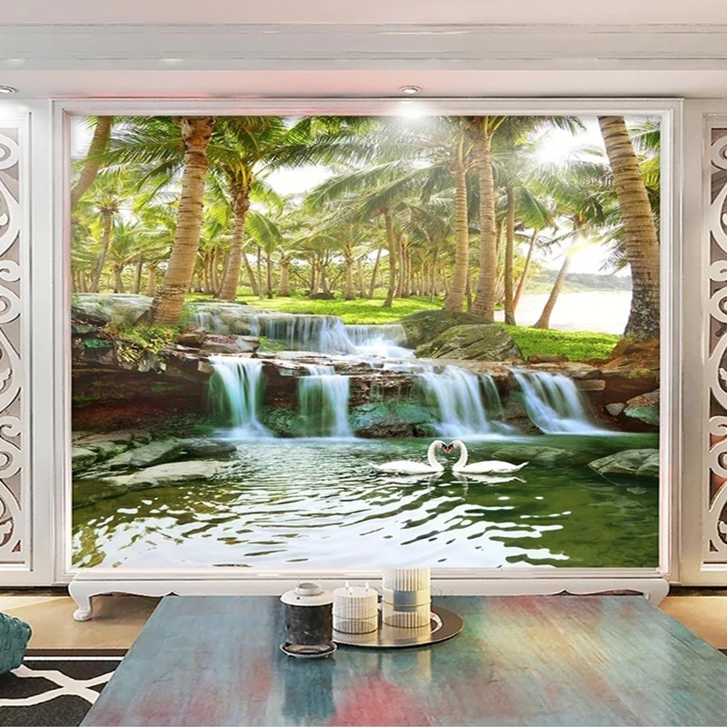 Пользовательские обои 3D кокосовый лес водопады фото настенная живопись гостиная