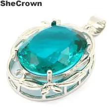 40x23 мм красивый большой овальный драгоценный камень насыщенный Синий Аквамарин CZ дамы подарок серебряный кулон