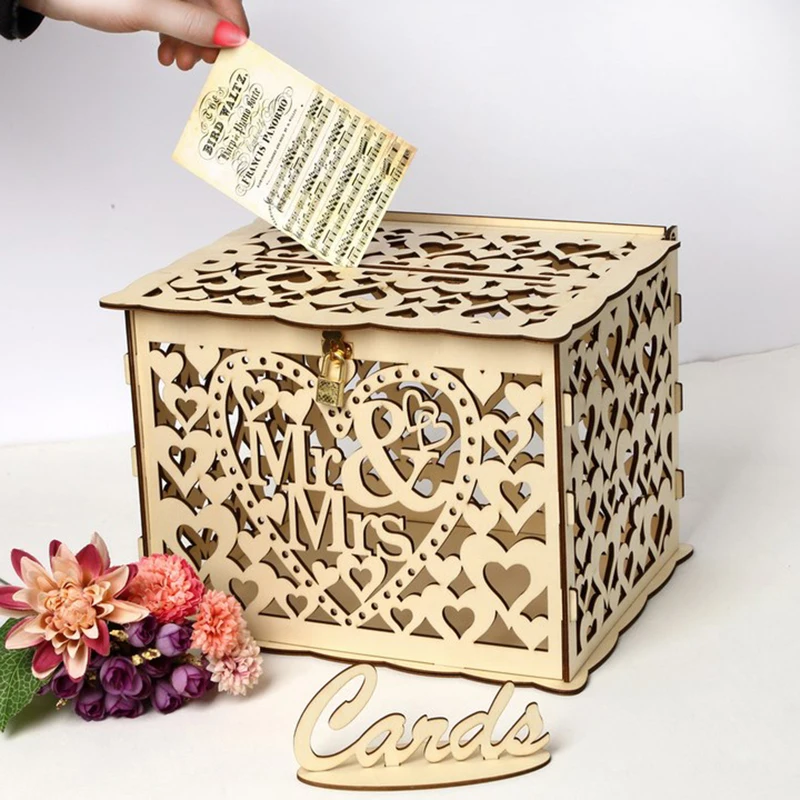 Wooden Gift Card Boxes Wedding Card Boxes Wooden Wedding Decoration Supplies DIY Couple Deer Bird Flower