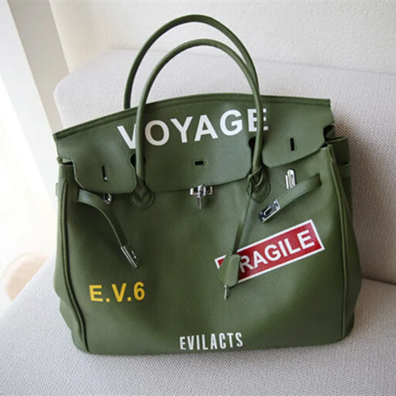 

50CM Large Totes hand Bag Women Pu Leather Silver Hardware Ladies Travel large capacity handbag Litch Grain Letter Pattern