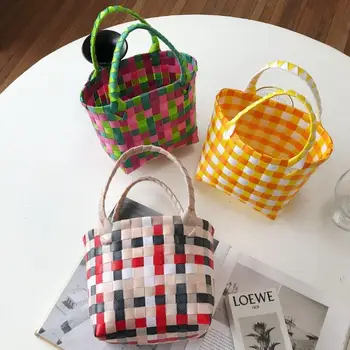 

New Cute handbags for women 2020 designer ladies small hand square bag Summer balenciaca bag handmade plastic Colorful woven bag