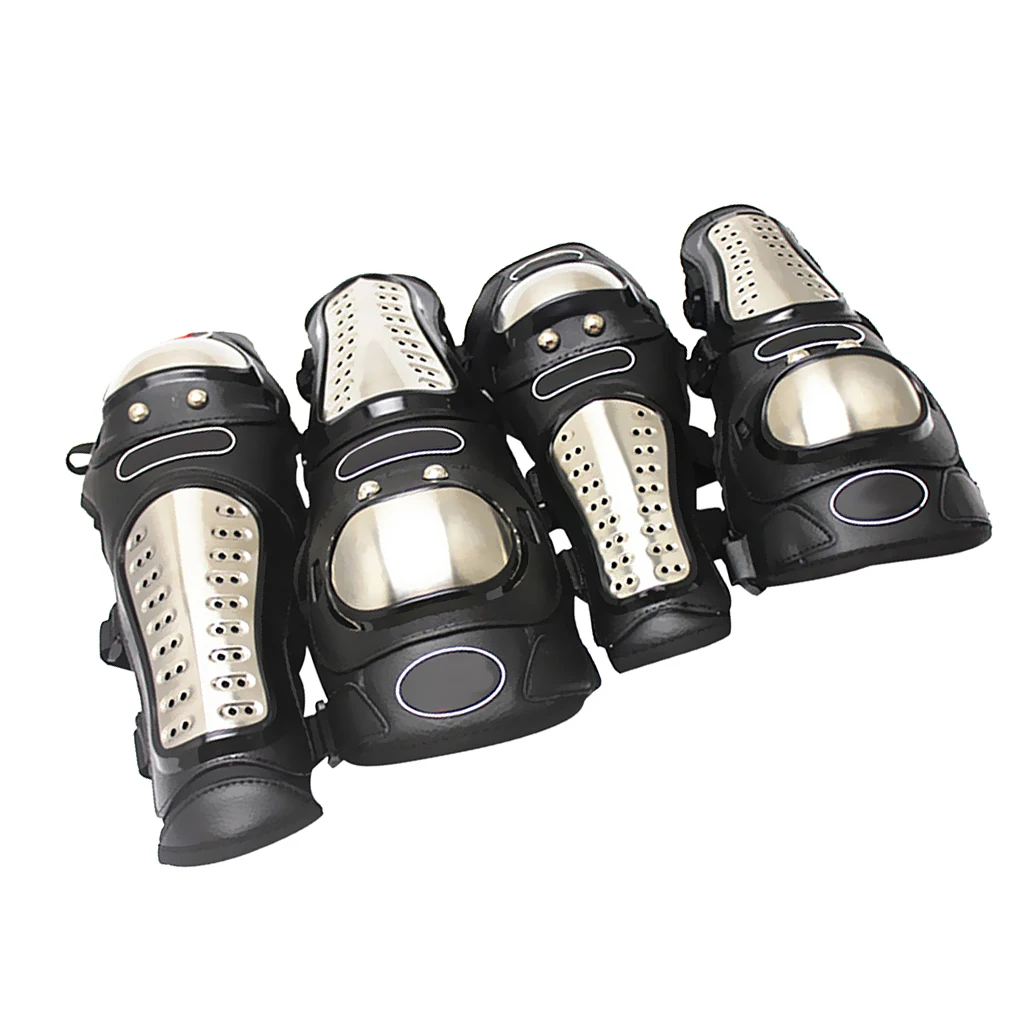 4Pieces Adult Motorcycle Motocross Steel Elbow Knee Shin Guard Pads Brace Protection