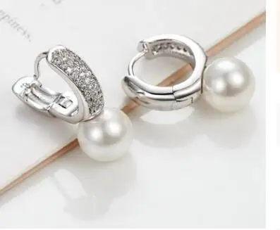 

C736 925 Silver pearl earring For Women7MM 5A+Cubic Zirconia Stone earring