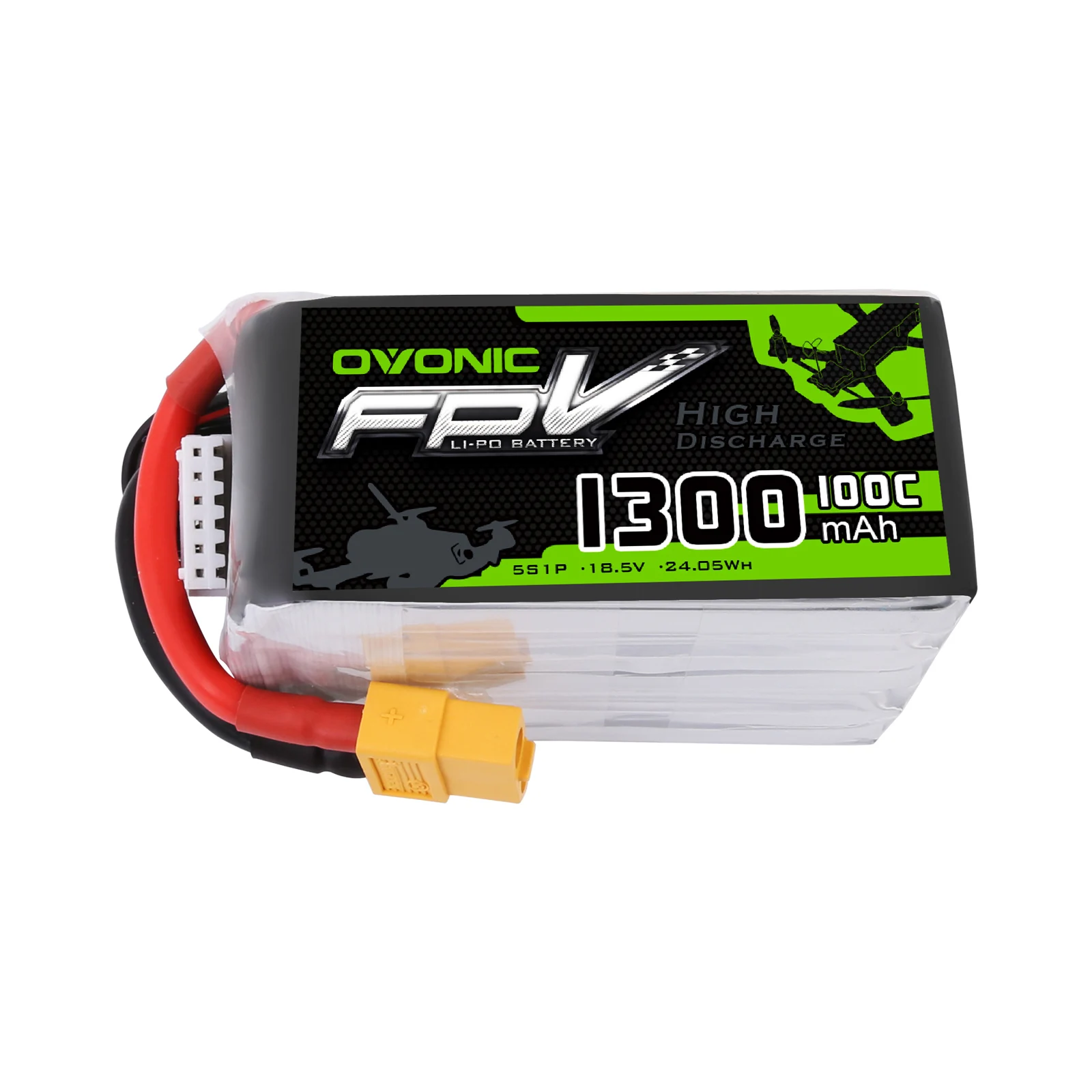 

OVONIC 5S 1300mAh 18.5V 100C LiPo Battery Pack With XT60 Plug For Drone FPV Quadcopter RC Airplane Helicopter Car Boat