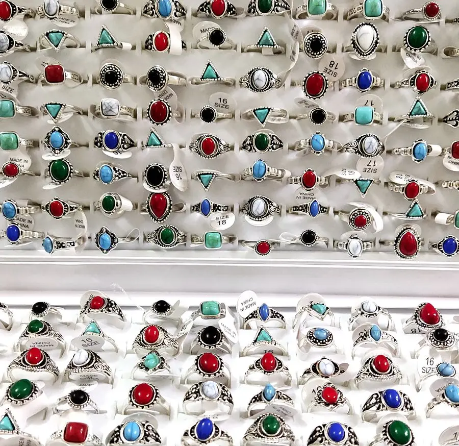 Wholesale 50pcs Turquoise Ring Retro Women Stone Rings Female Jewelry