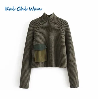 

Kai Chi Wan large thick thread short sweater with high collar, skirt and high waist pants in autumn and winter
