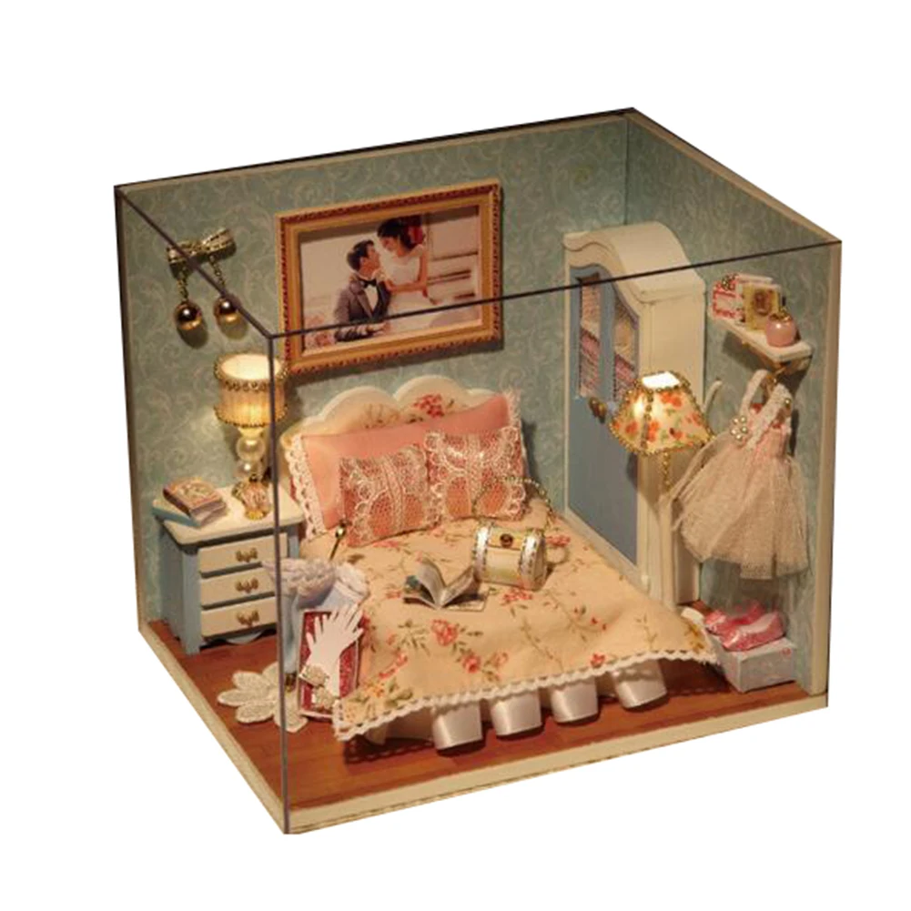Светодиодный Кукольный дом 3D Деревянный миниатюрный кукольный домик игрушки ручной работы миниатюрная мебель модель с чехлом для детей подарки на Рождество