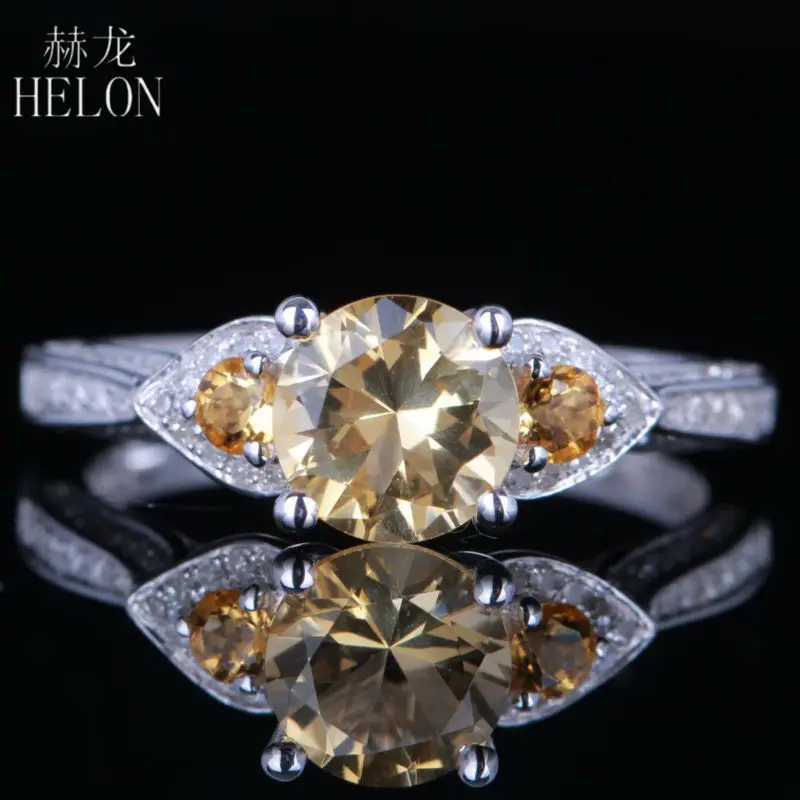 HELON однотонные 10K белые золотые безупречные круглые 0.93ct натуральный цитрин и