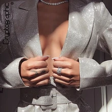 Криптографическое серебряное блестящее женское блейзеры и куртки с длинным рукавом зимнее пальто глубокие костюмы с v-образным вырезом Блейзер модное платье