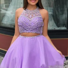 Vestidos de graduacion Блестящий Кристалл лиф украшение шеи крест-накрест сзади Мини Свадебный светильник из двух частей популярное платье для выпускного вечера