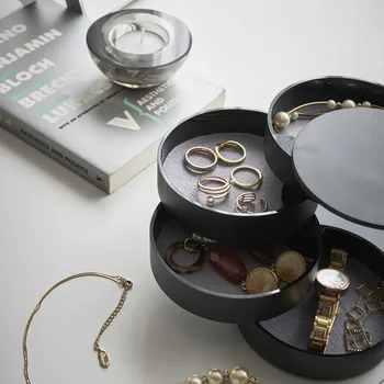 

Newly Rotatable Jewelry Box 4 Layers with Lid Round Shape Case for Ring Earrings Necklace FIF66