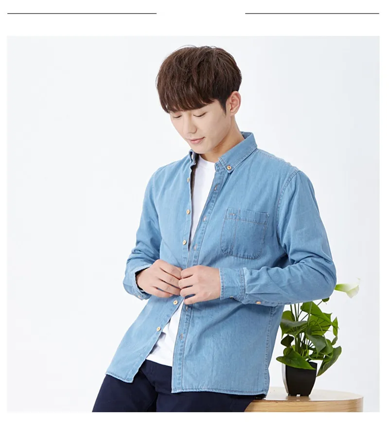Fleece Long Sleeve Jeans Shirt Men Autumn Winter Plus Velvet Thicken Warm Men Denim Shirt Men Dress Shirt Camisa Masculina