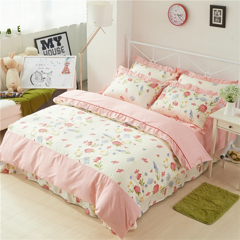 Floral Chic Ruffles Duvet Cover Flat Sheet Set Pure Cotton Women Girls Bedding Set With Zipper Ties Twin Queen King Size 4 6pcs Bedding Sets Aliexpress